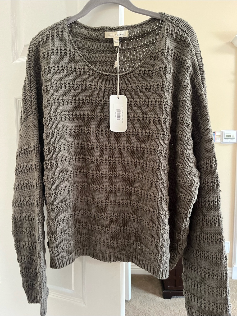 Grade and Gather Women's Olive Green Open-Knit Scoop Neck Sweater